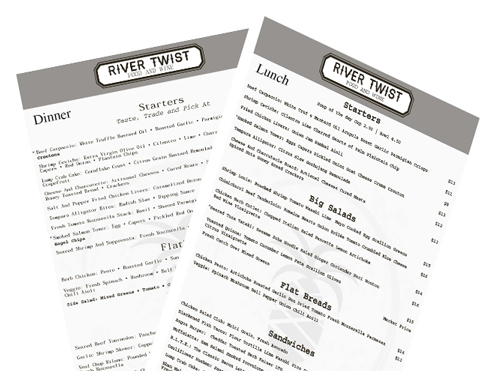 River Twist Lunch and dinner menus